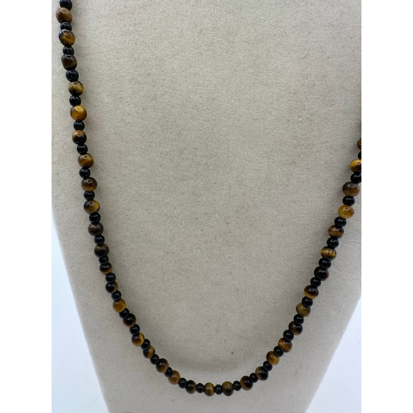 Handmade Tiger Eye and Onyx Beaded Necklace - Picture 2 of 6
